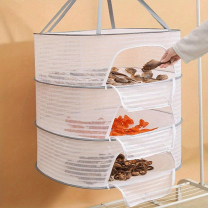 Mesh Drying Rack Foldable 2-3 Layer with Hooks & Zipper Closure, Hanging Herb Drying Net for Herbs
