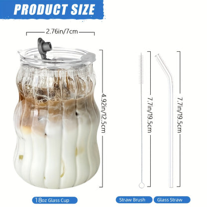 Cloud-Shaped Glass Cup Drinkware Set, 18oz U-Curve Cups with Glass Straws, Brushes and Lid Options in 4 or 6 Pieces