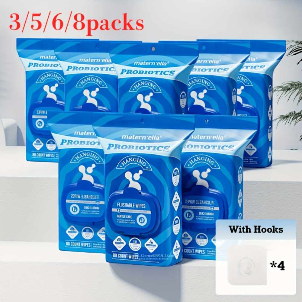 Flushable Wet Wipes for Adults with Probiotics, Plant-Based Fibers, Fragrance Free, Sewer Safe, & Thick Disposable Butt Wipes