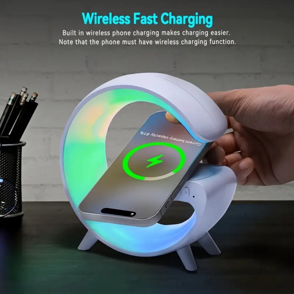 Wireless Speaker Sunrise Alarm Clock with RGB Rhythm Night Light and Fast Wireless Charging in Black or White