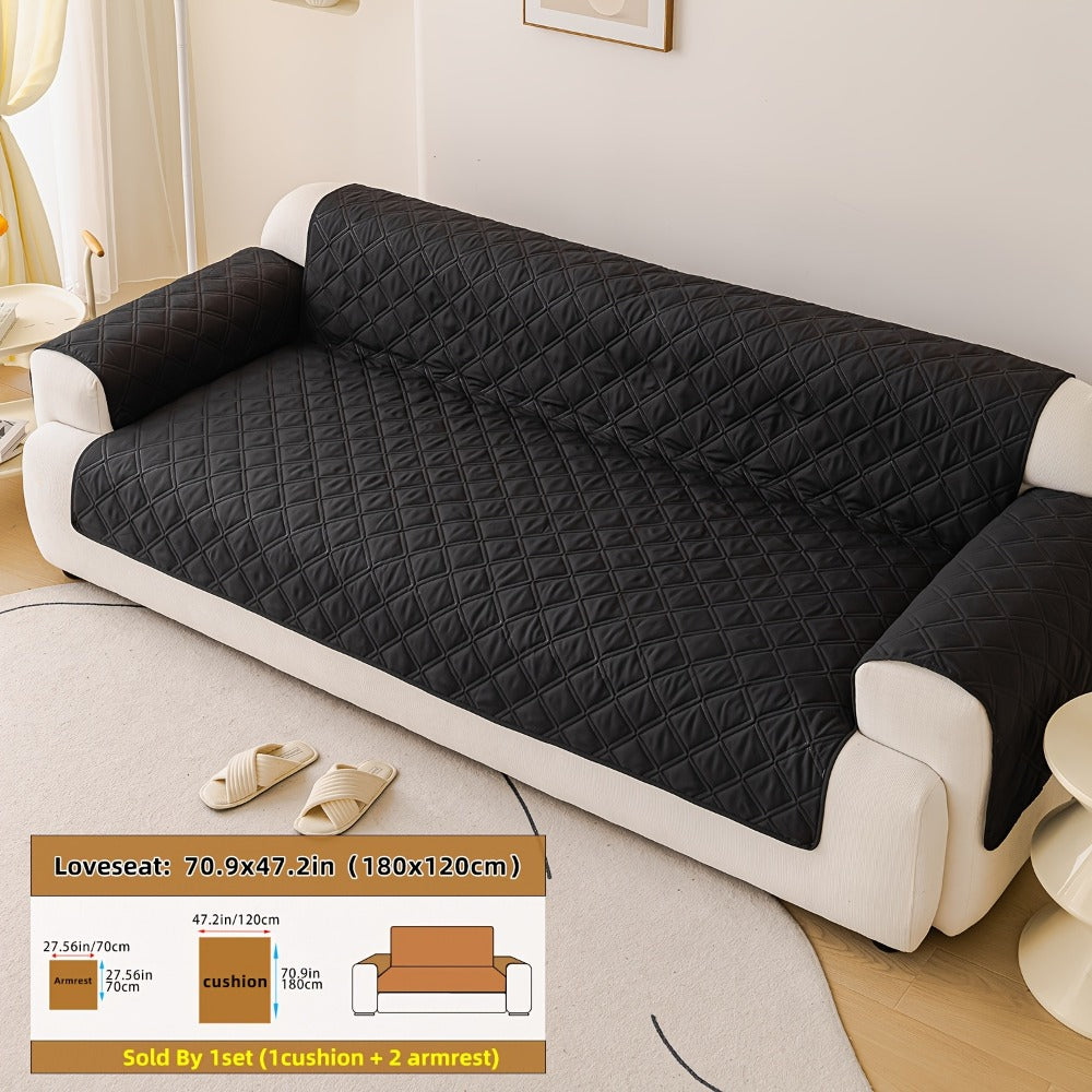 Sofa Cover Three-Piece Soundwave Embossed Set with Sofa Panel, Two Armrest Covers and Backing Mat