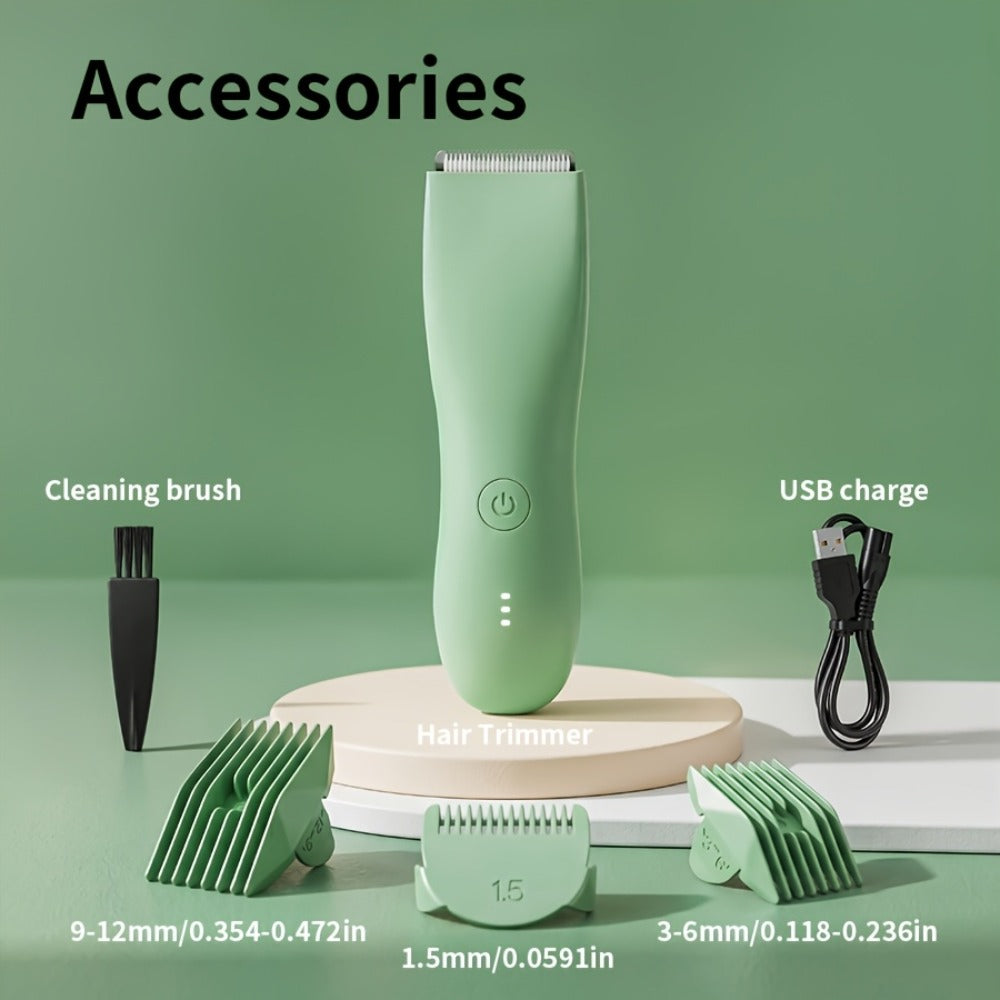 Ceramic-Blade Body Hair Trimmer with IPX6 Rating, Three Guide Guards and Four Color Options