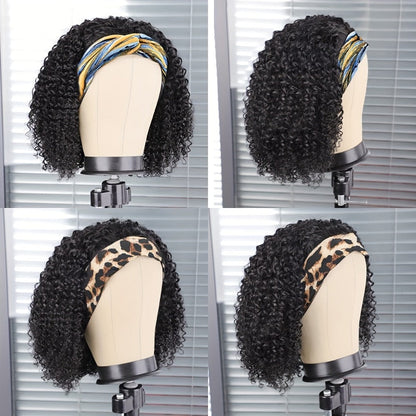 Headband Wig Human Hair Short Curly Pixie 14 Inch No Glue No Lace Glueless Wear and Go Natural, for Home, Travel and Salon Hair Styling