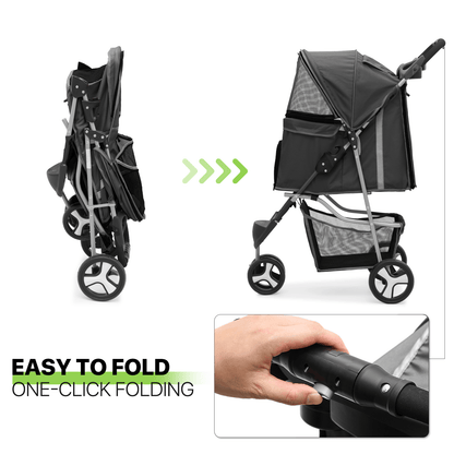 Pet Jogger Stroller 3-Wheel for Small & Medium Dogs & Cats up to 33 lbs – Foldable Oxford Waterproof Dog Cat Pram with 360° Swivel Wheels