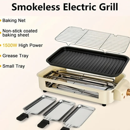 Electric Grill 2-in-1 Indoor BBQ & Frying Pan, 1500W Temperature Control, Non-Stick Detachable Cooking Board