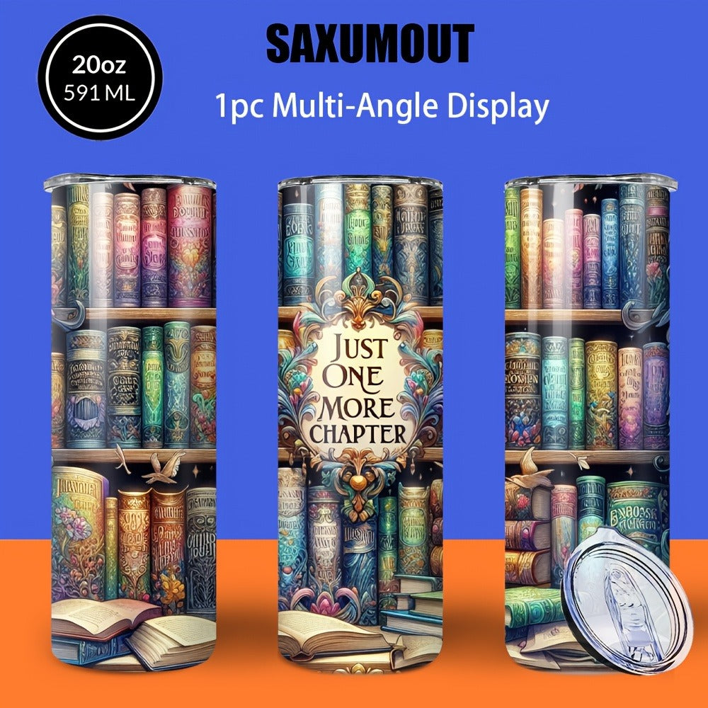 Insulated Tumbler Drinkware Bookshelf Graphic by SAXUMOUT, 20oz Stainless Steel Cup with Lid and Straw
