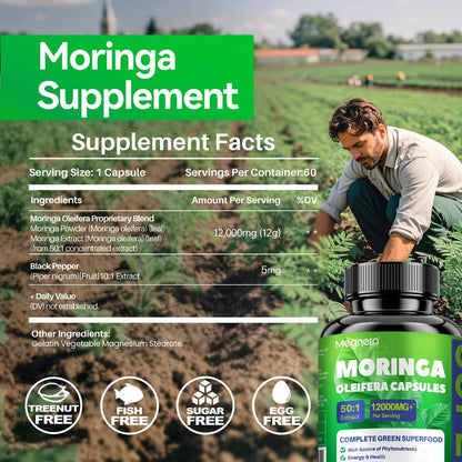 Moringa Capsules 12000mg Organic Superfood Supplement - Antioxidant, Immune Support for Bath Time, Home Spa and Personal Care