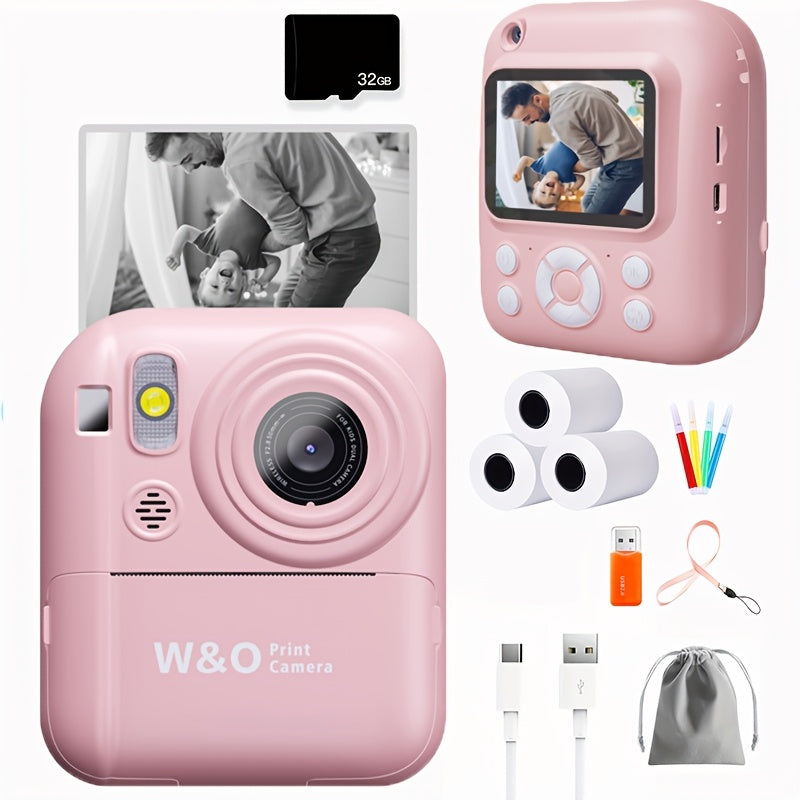 Kids Instant Print Camera 3-in-1 with MP3 & Games, 10x Zoom, 2.4" HD Screen, 32GB Card, Prints Photos in 1 Second