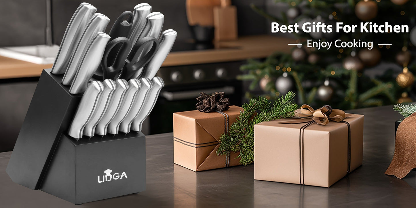 Stainless Steel Kitchen Knife Set Chef Knife Damascus Black Knife Block for Home Cooking, Dining and Outdoor Meals
