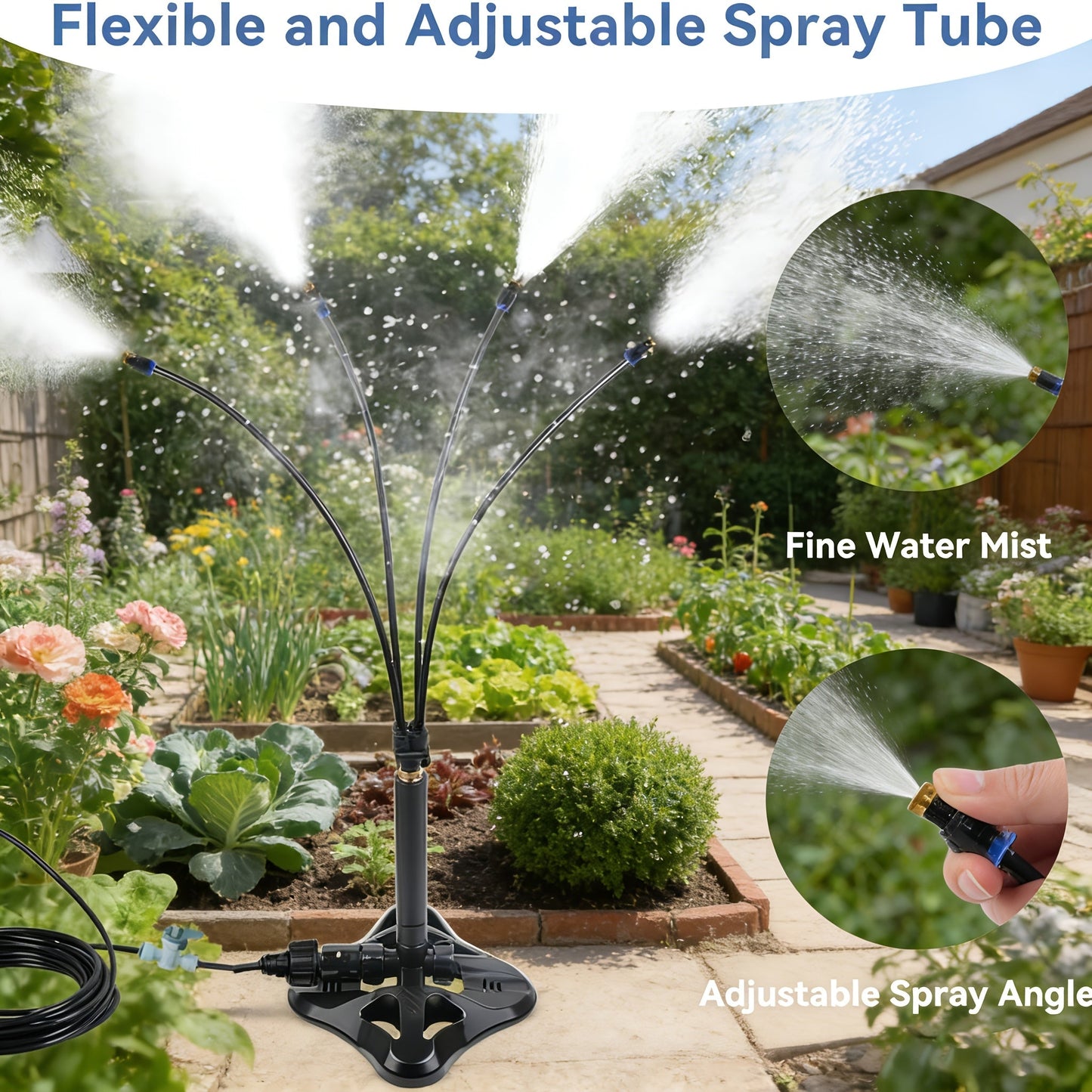 Outdoor Misting System – Standing Patio Mist Fan Cooling Sprinkler for Garden, Courtyard & Dust Suppression