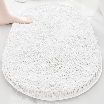 Oval Chenille-Style Bath Mat with Five Color Designs and 40 × 60 to 63 × 95 cm Size Options