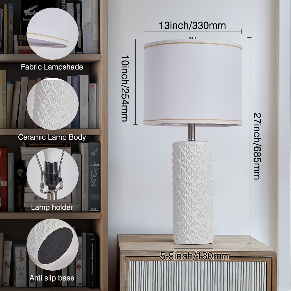 Table Lamp with Ceramic Textured Base, Drum Shade, 9W LED Bulb, Five Colors and Three Color Temperatures