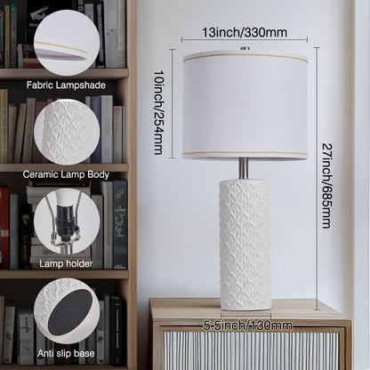 Table Lamp with Ceramic Textured Base, Drum Shade, 9W LED Bulb, Five Colors and Three Color Temperatures