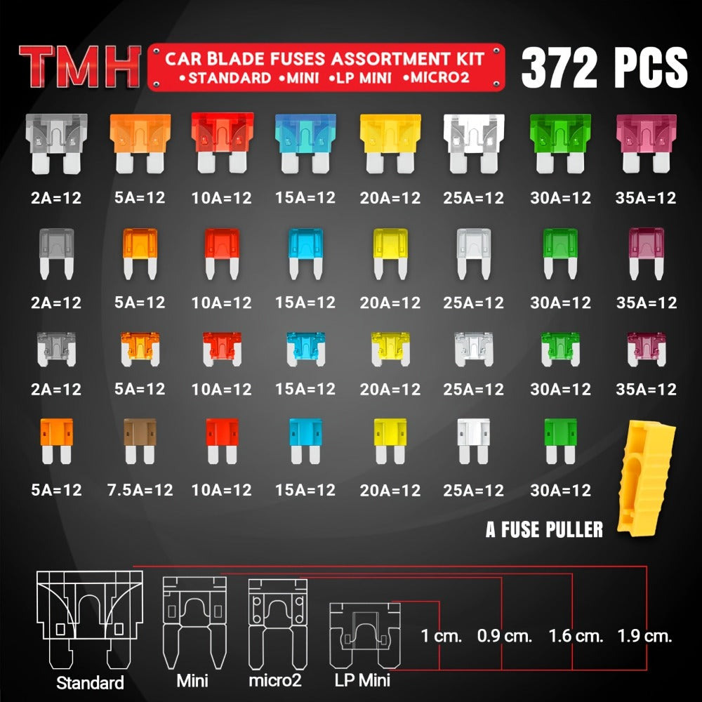Car Fuse Assortment Kit 372/544pcs – Standard Blade, Mini, LP Mini & Micro2 Automotive Fuses with Puller, 2A-35A for Auto, RV, Truck & Boat