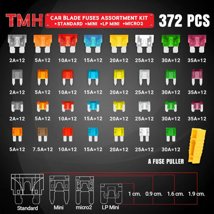 Car Fuse Assortment Kit 372/544pcs – Standard Blade, Mini, LP Mini & Micro2 Automotive Fuses with Puller, 2A-35A for Auto, RV, Truck & Boat