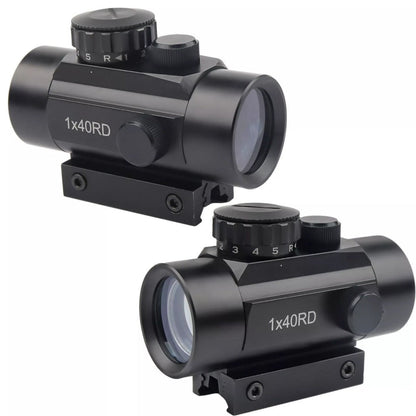 1x40 Red and Green Dot Sight with Crosshair or Point Reticle, Reversible 20mm and 11mm Rail Mount