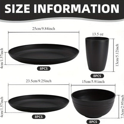 Wheat Straw Dinnerware Set 16 or 32 Piece – Plates & Bowls for 4 or 8 People, Microwave & Dishwasher Safe Plastic Dish Set