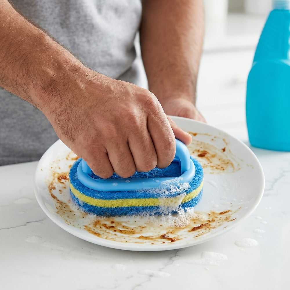 Natural Sponge Cleaning Brushes Set of 5 – Thickened Ergonomic Handle, Quick-Drying, Pill-Free, Multi-Surface Kitchen Bathroom Dishware Pool