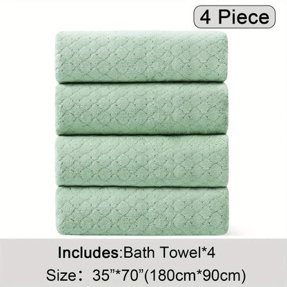Bath Towels Set 4 Piece Diamond-Pattern Microfiber Towels in 10 Solid Color Options for Home and Guest Use