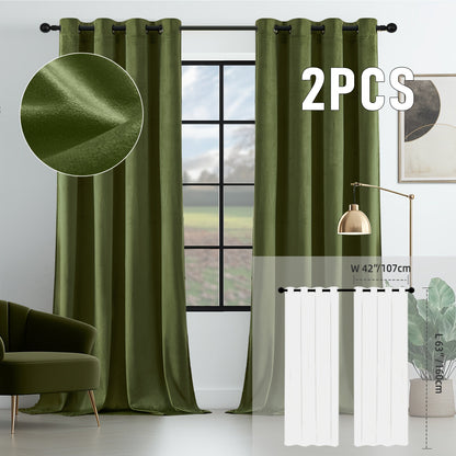 Velvet Room Darkening Curtains 2 Panels, Grommet Top Thermal Insulated Soundproof Blackout Curtains for Living Room Bedroom