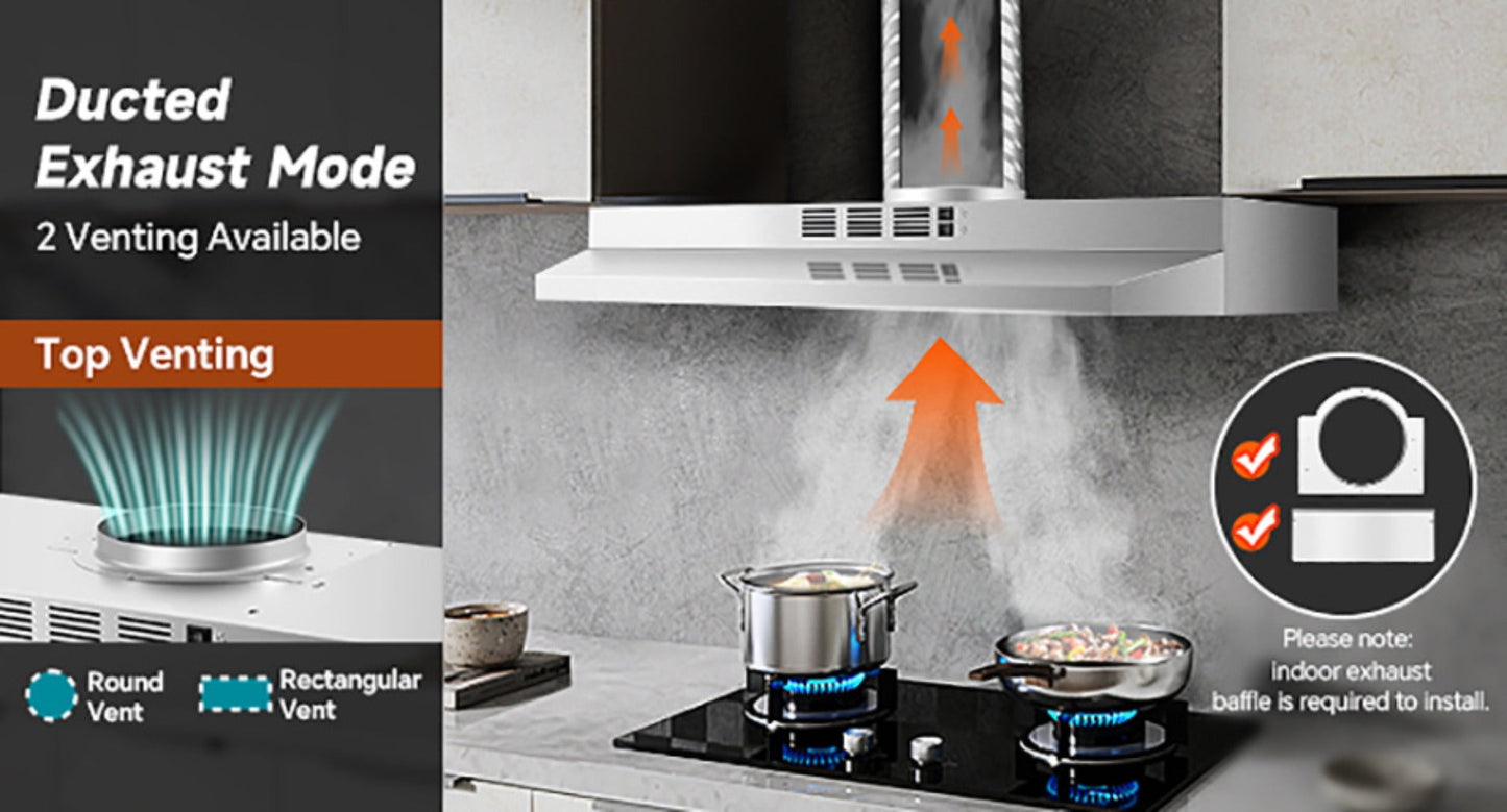 Range Hood 36 Inch Under Cabinet Ducted Ductless Convertible Stainless Steel 350CFM 2-Speed for Home Cooking, Dining and Outdoor Meals