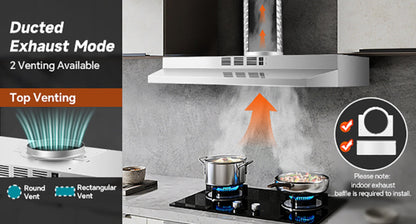 Range Hood 36 Inch Under Cabinet Ducted Ductless Convertible Stainless Steel 350CFM 2-Speed for Home Cooking, Dining and Outdoor Meals