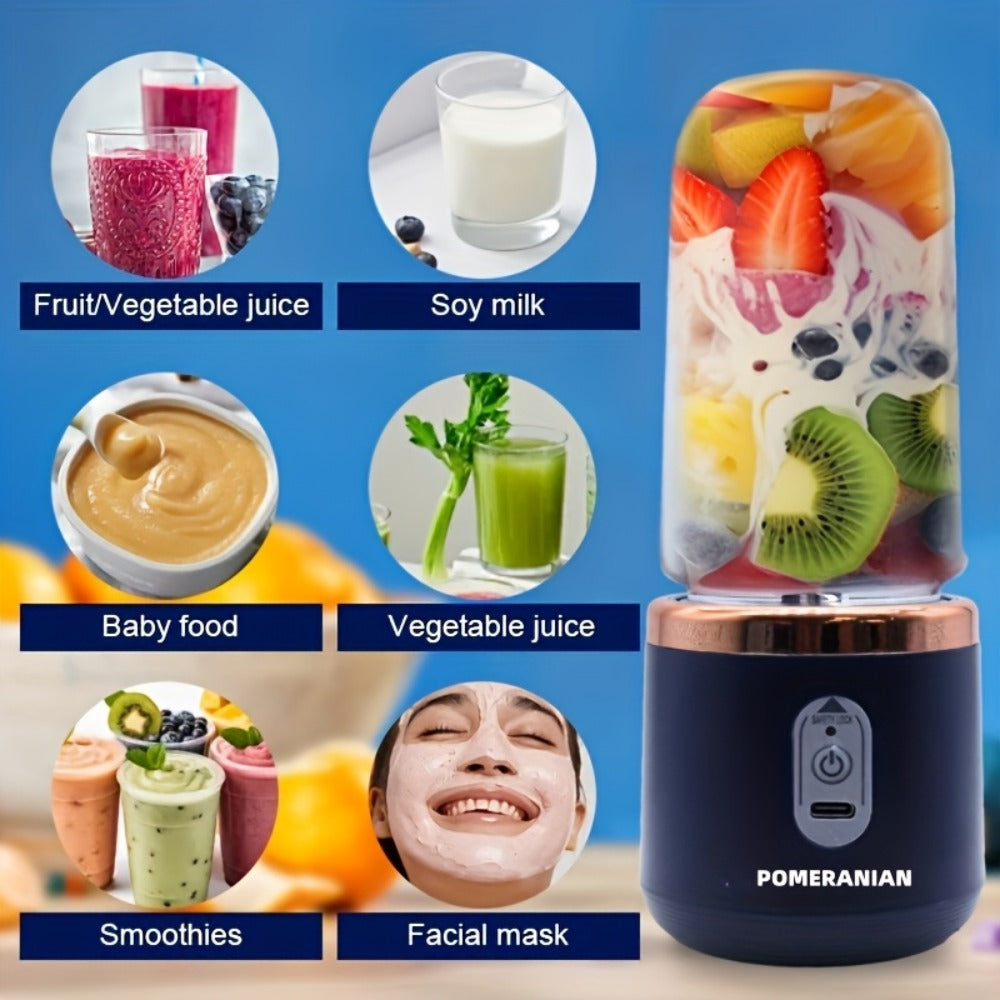 Portable Blender Juicer Double Cup 1500mAh Rechargeable, Food-Grade ABS Multifunctional Fruit Vegetable Juicer