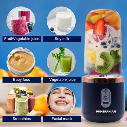 Portable Blender Juicer Double Cup 1500mAh Rechargeable, Food-Grade ABS Multifunctional Fruit Vegetable Juicer