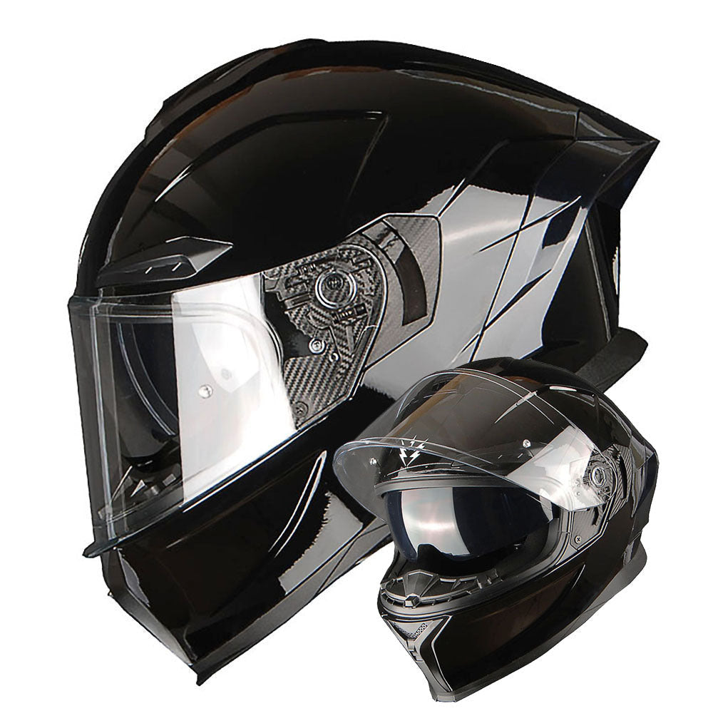 Motorcycle Helmet Full-Face Dual-Visor Shell with Clear Outer Shield, Smoked Inner Visor, Nine Colors and S-XL Sizes