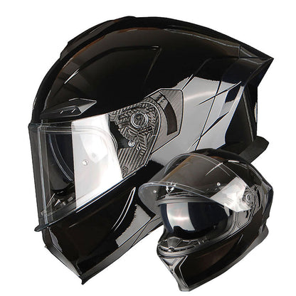 Motorcycle Helmet Full-Face Dual-Visor Shell with Clear Outer Shield, Smoked Inner Visor, Nine Colors and S-XL Sizes