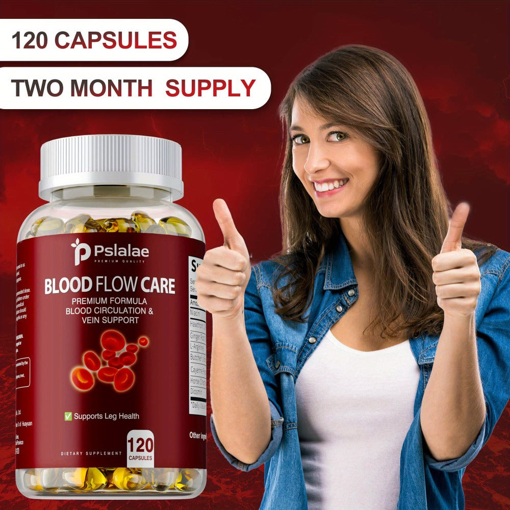 Blood Flow Support Capsules with Niacin, Hawthorn & Ginger Root, Heart Health & Leg Circulation Supplement