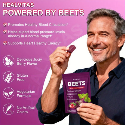 Beet Root Gummies for Blood Pressure & Heart Health with CoQ10 Vitamin B12 B6 Grapeseed Extract