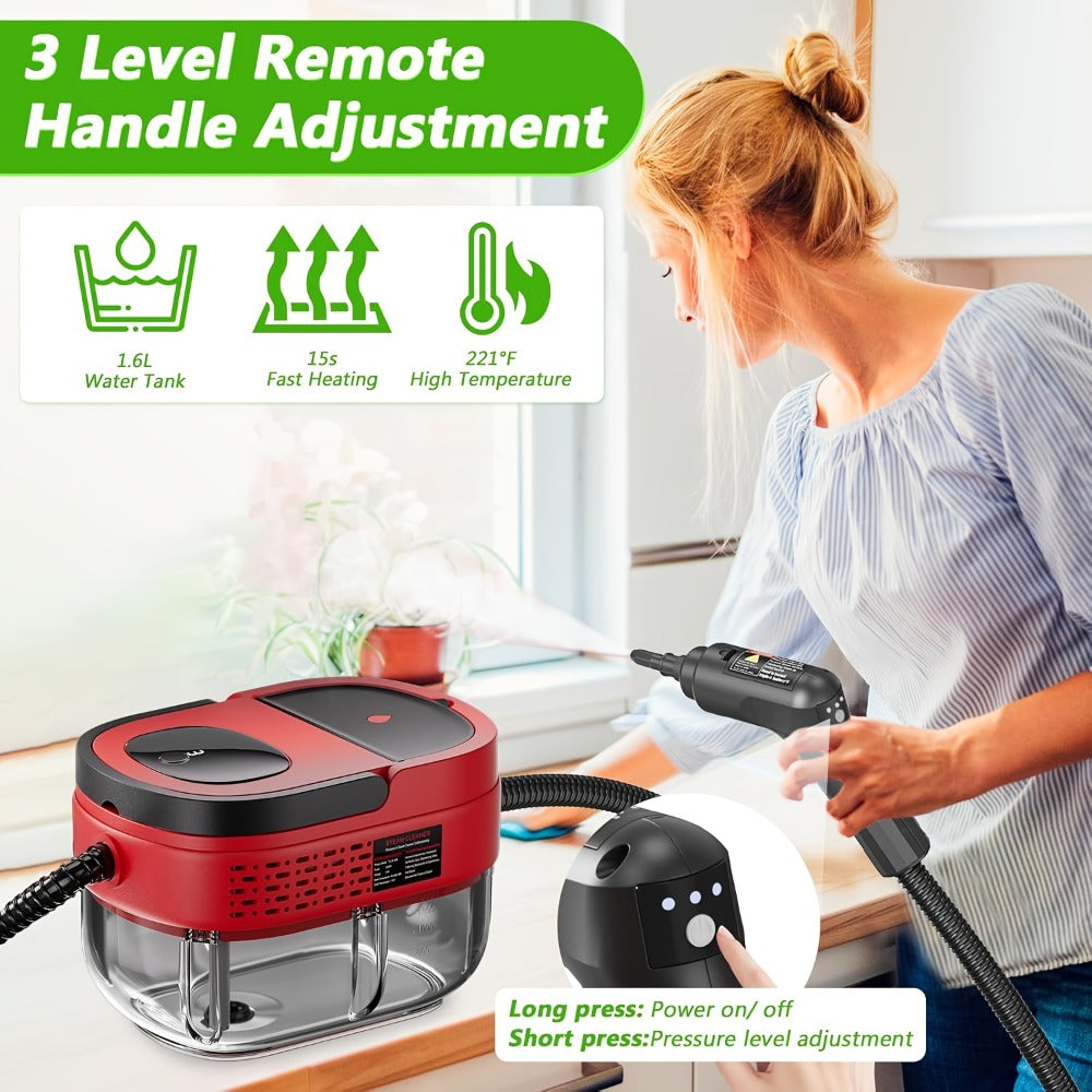 Steam Cleaner 1500W 1.6L Tank Model with 3-Level Hand Control, 221°F Steam and Multi-Tool Kit