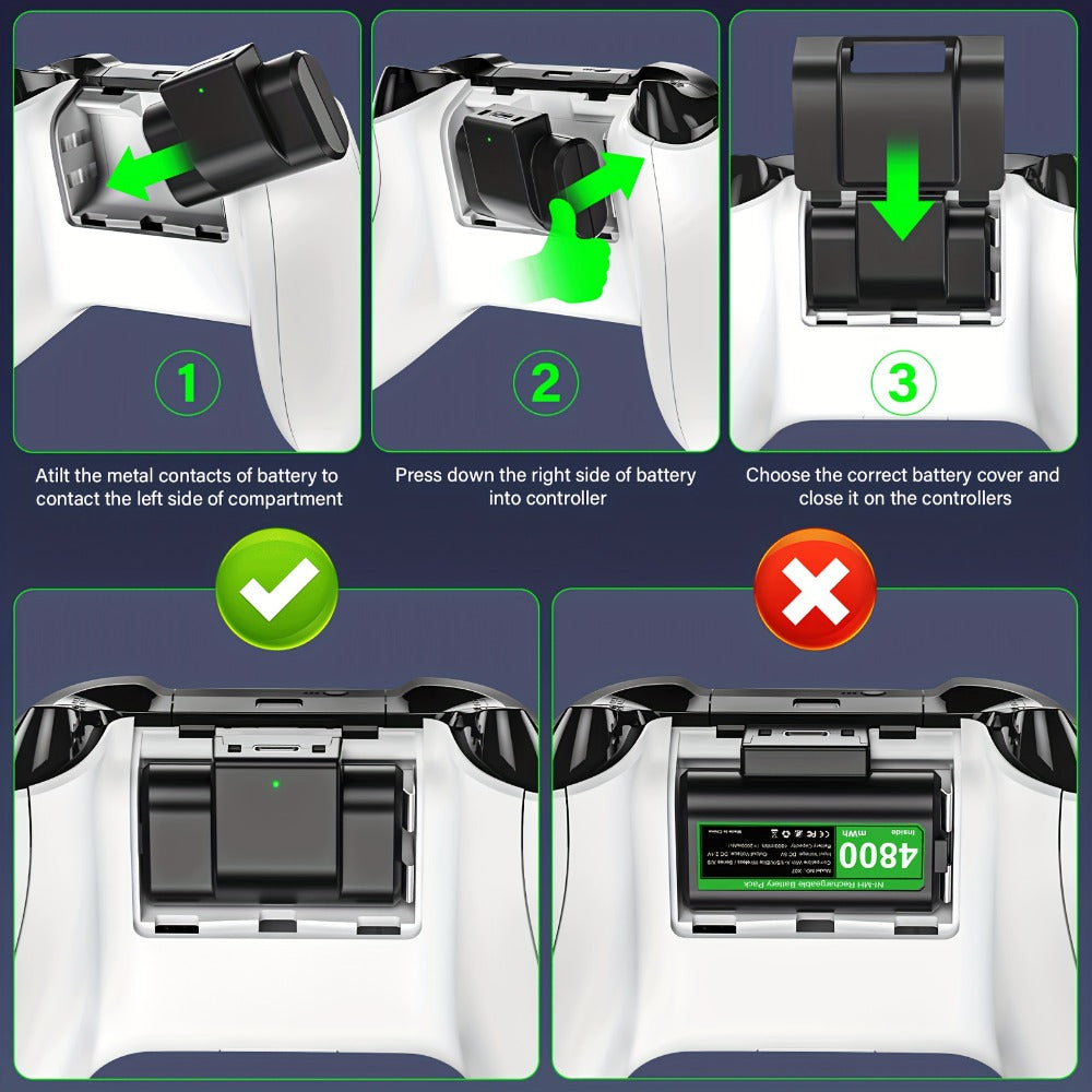 Xbox Controller Charging Station with 2-Pack 4800mWh Rechargeable Batteries & 4 Battery Covers for Xbox Series X