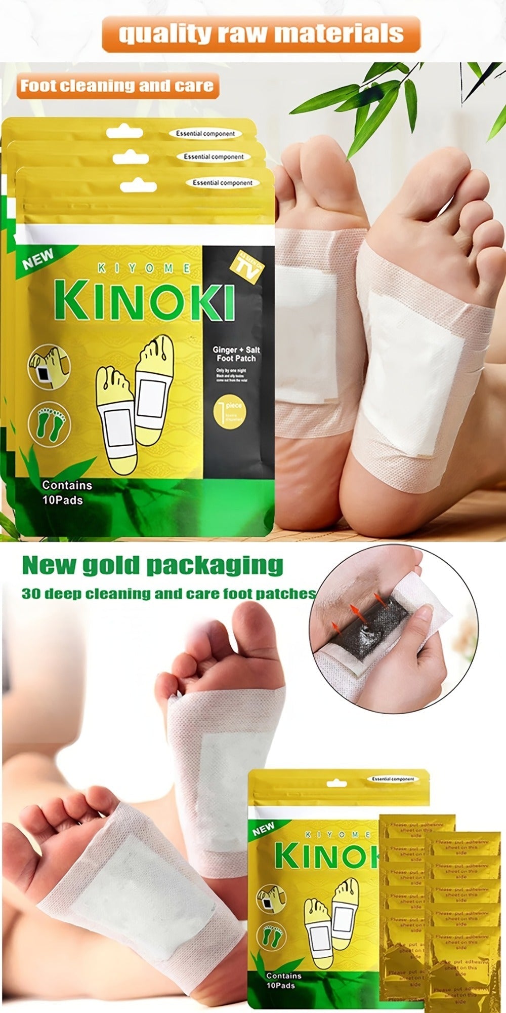 Foot Detox Pads 30 Pack Bamboo Vinegar Ginger Powder Natural Plant Ingredient Deep Cleansing Moisturizing Patches