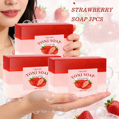 Strawberry Yoni Bath Set 4pcs for Women – Scented Yoni Oil & Soap Feminine Hygiene Kit pH Balance Odor Control Moisturizing Intimate Care