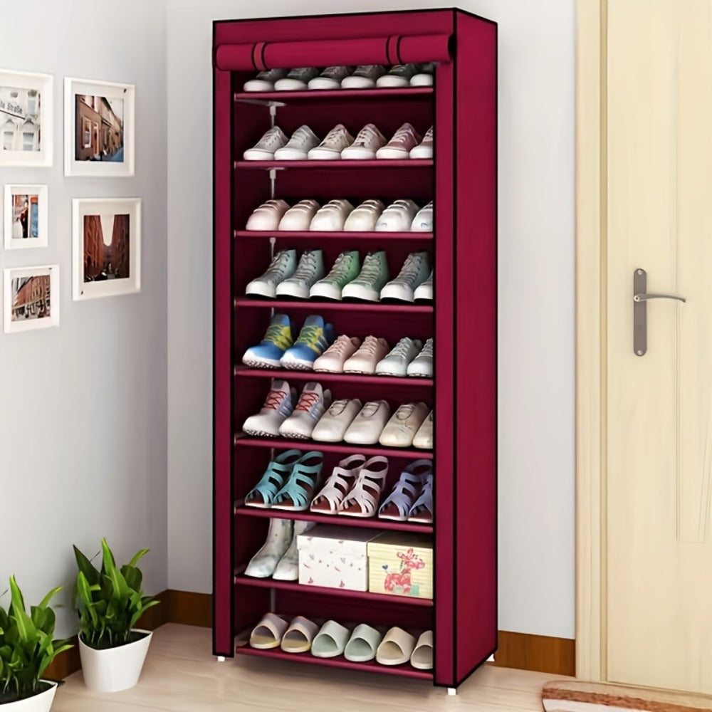 Shoe Rack 10-Layer Portable Cabinet for Up to 50 Pairs with Nonwoven Dust Cover and Steel Frame