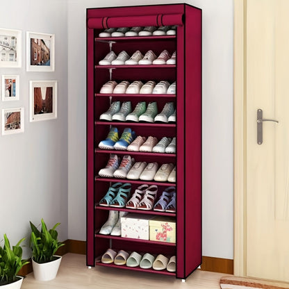 Shoe Rack 10-Layer Portable Cabinet for Up to 50 Pairs with Nonwoven Dust Cover and Steel Frame
