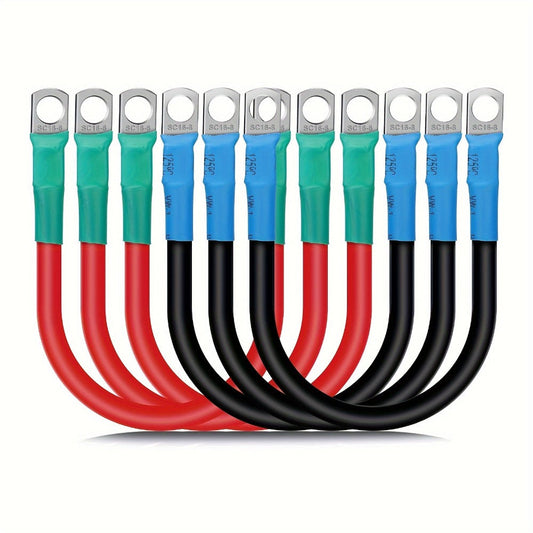 6AWG Battery Inverter Cables – 6-Pack 12-Inch Pure Copper Red & Black Cables with 5/16" Tinned Copper Lugs, PVC Insulated for Car, Truck