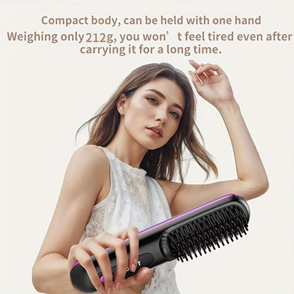 Compact Rechargeable Straightening Brush in Black or White with Display, Comb and USB Cable