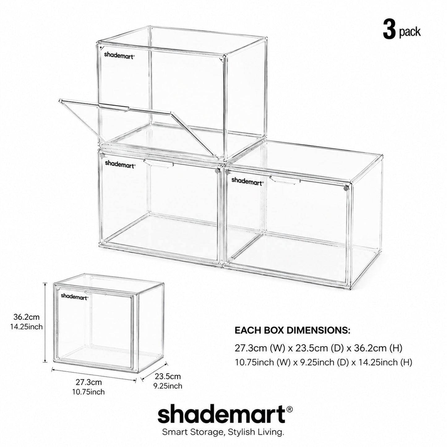 Clear Display Case Set of 3, Dustproof Transparent Storage Box Organizer for Collectibles, Car Models