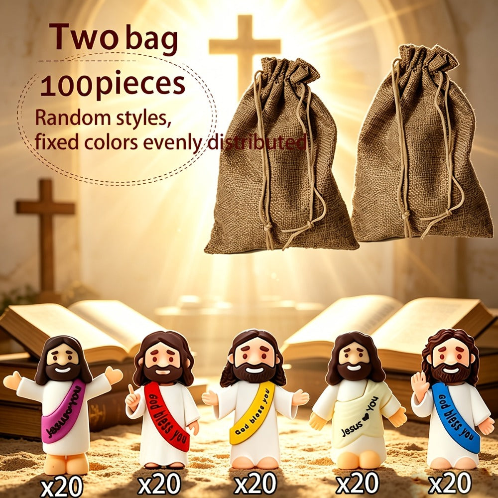 Mini Jesus Figurines for Halloween Trunk-or-Treat 50/100/150pcs – Colorful Bulk Religious Statues 5 Colors