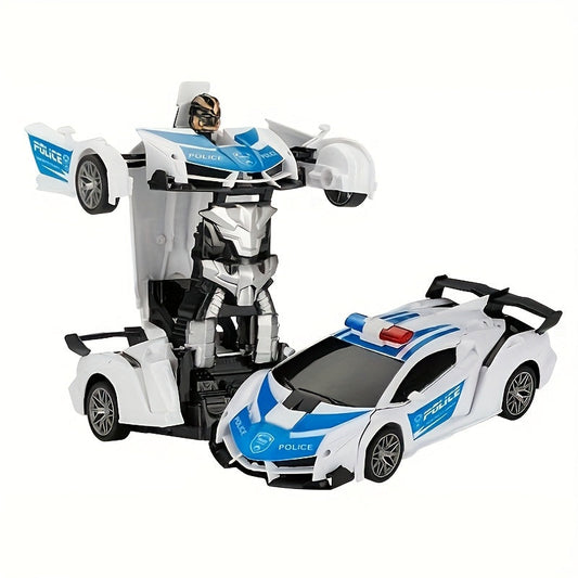 Spider Robot RC Car for Kids 1:18 with LED Lights, One-Button Transform Police Car Stunt Toy