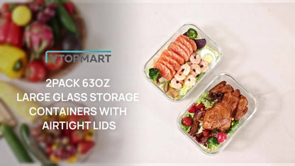 Large Glass Food Storage Containers with Lids 2 Pack, 63oz Borosilicate Glass Meal Prep Containers