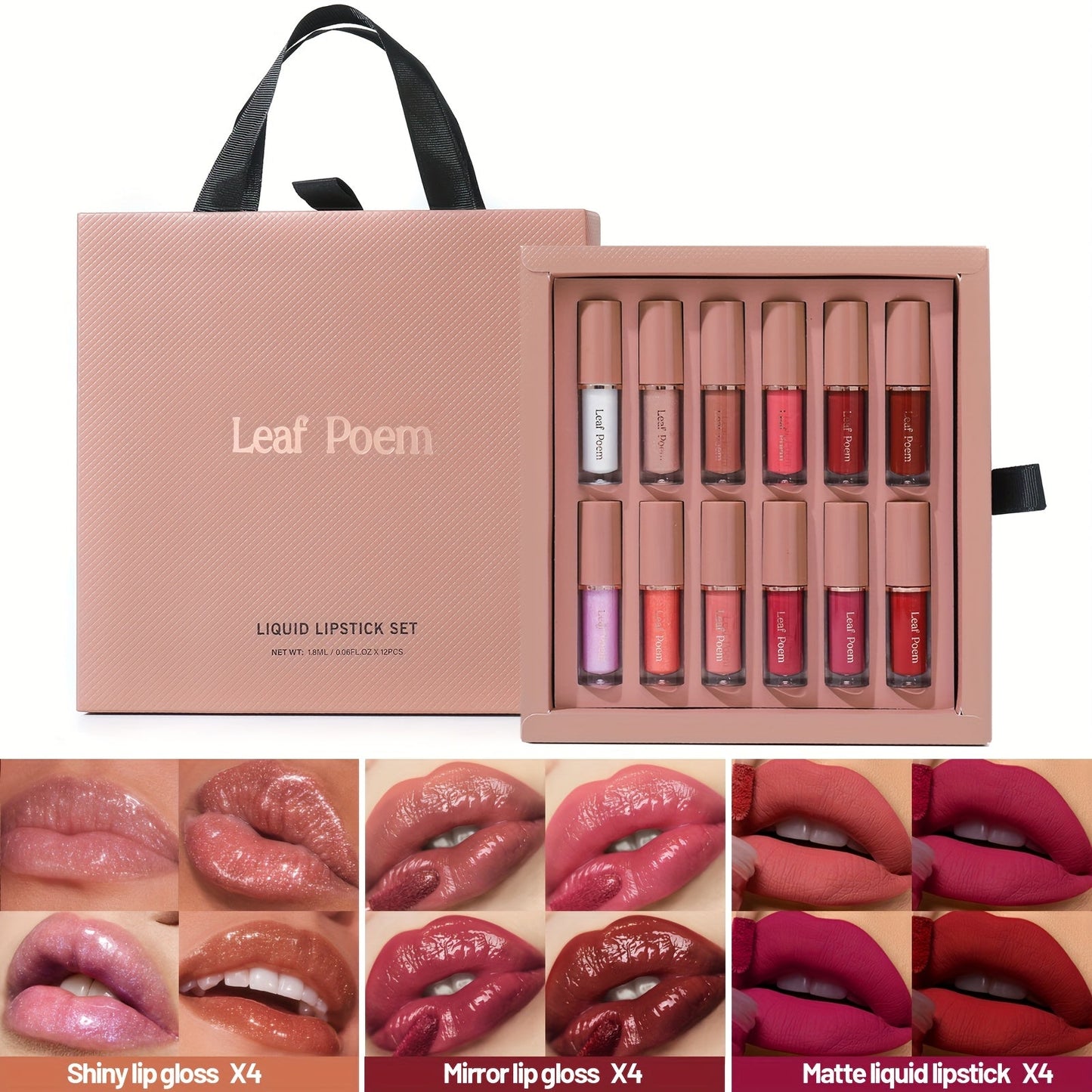 12-Piece Velvet Matte Lipstick Set Mirror Finish Waterproof High Pigment, for Makeup, Travel and Everyday Vanity Use