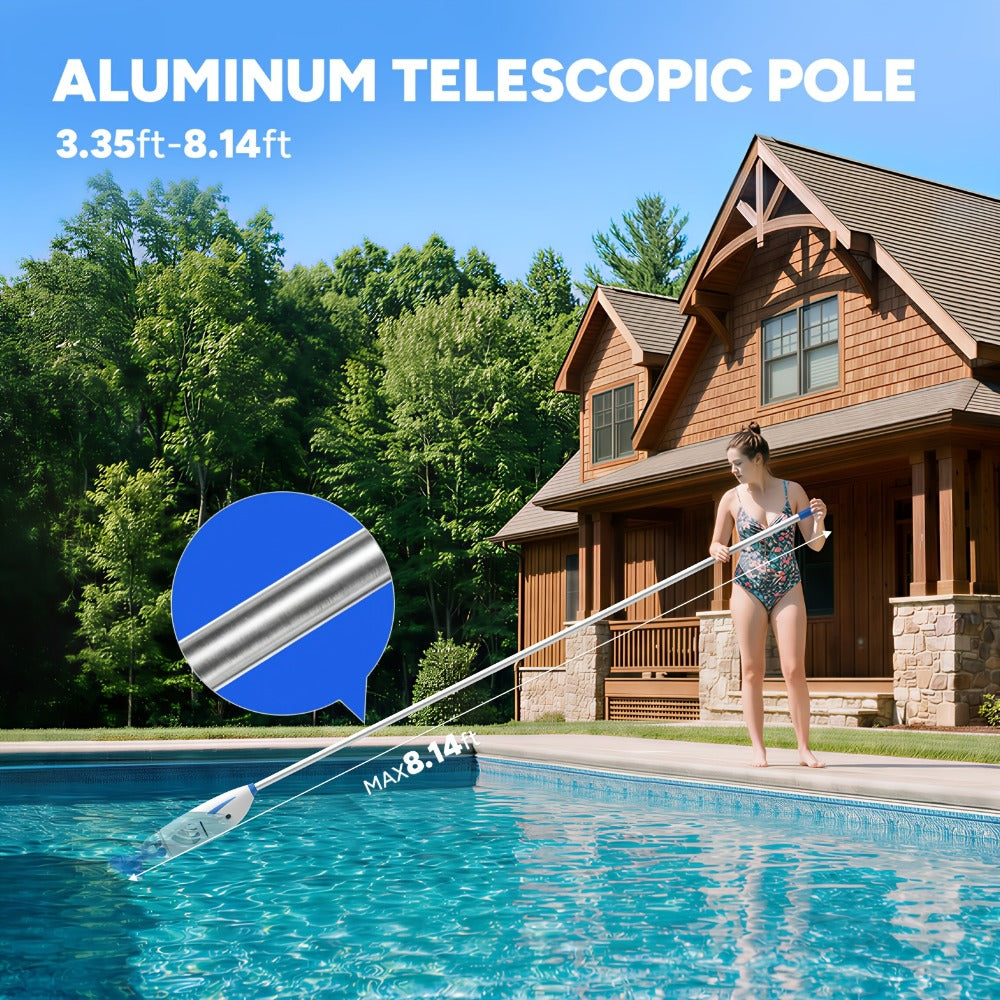 Cordless Pool Vacuum Cleaner with Telescopic Pole, 15.8 GPM Powerful Suction, 60-Min Runtime