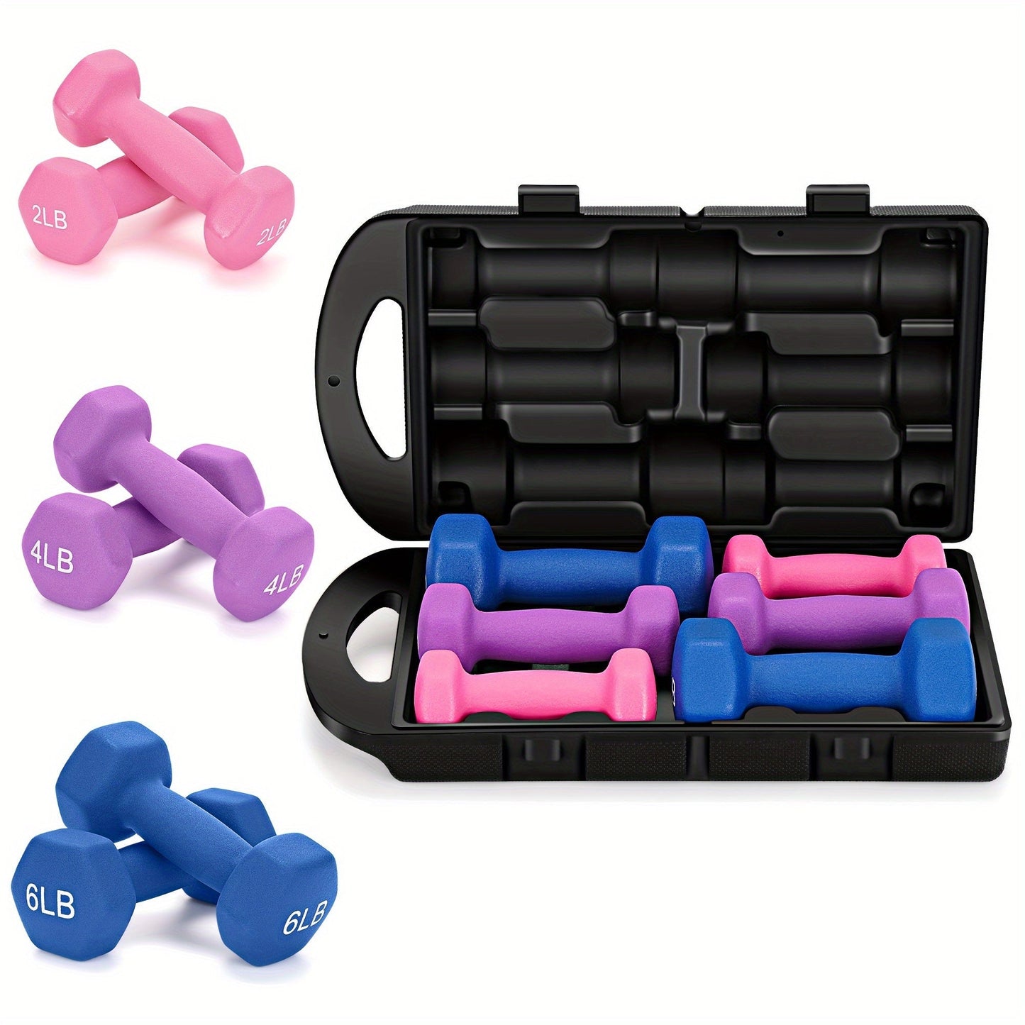 Neoprene Dumbbell Hand Weights Set with Gift Box – Hexagonal Anti-Roll Design, Cast Iron Core, Color Coded Free Weights for Home Gym