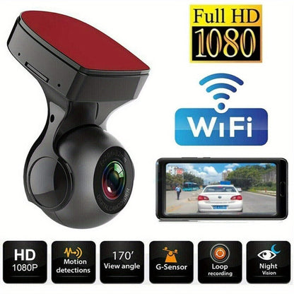 1080P WiFi Dash Cam 170° Wide Angle – HD Car DVR with G-Sensor, Loop Recording, Night Vision, Smartphone App View