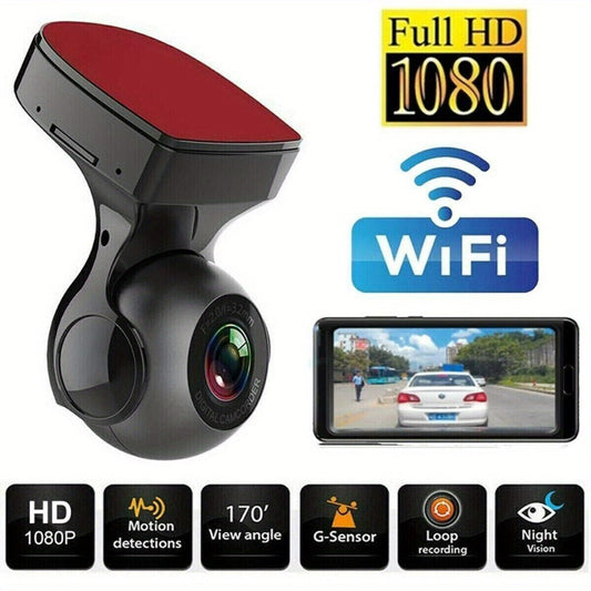 1080P WiFi Dash Cam 170° Wide Angle – HD Car DVR with G-Sensor, Loop Recording, Night Vision, Smartphone App View