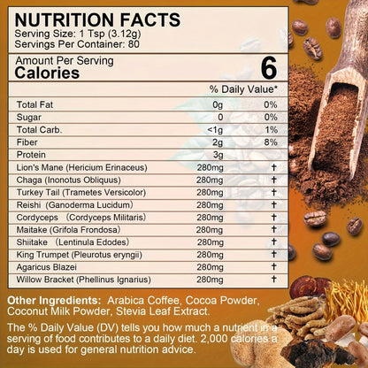 Mushroom Coffee Powder 500g with Reishi Cordyceps Lion's Mane Chaga & Turkey Tail for Bath Time, Home Spa and Personal Care